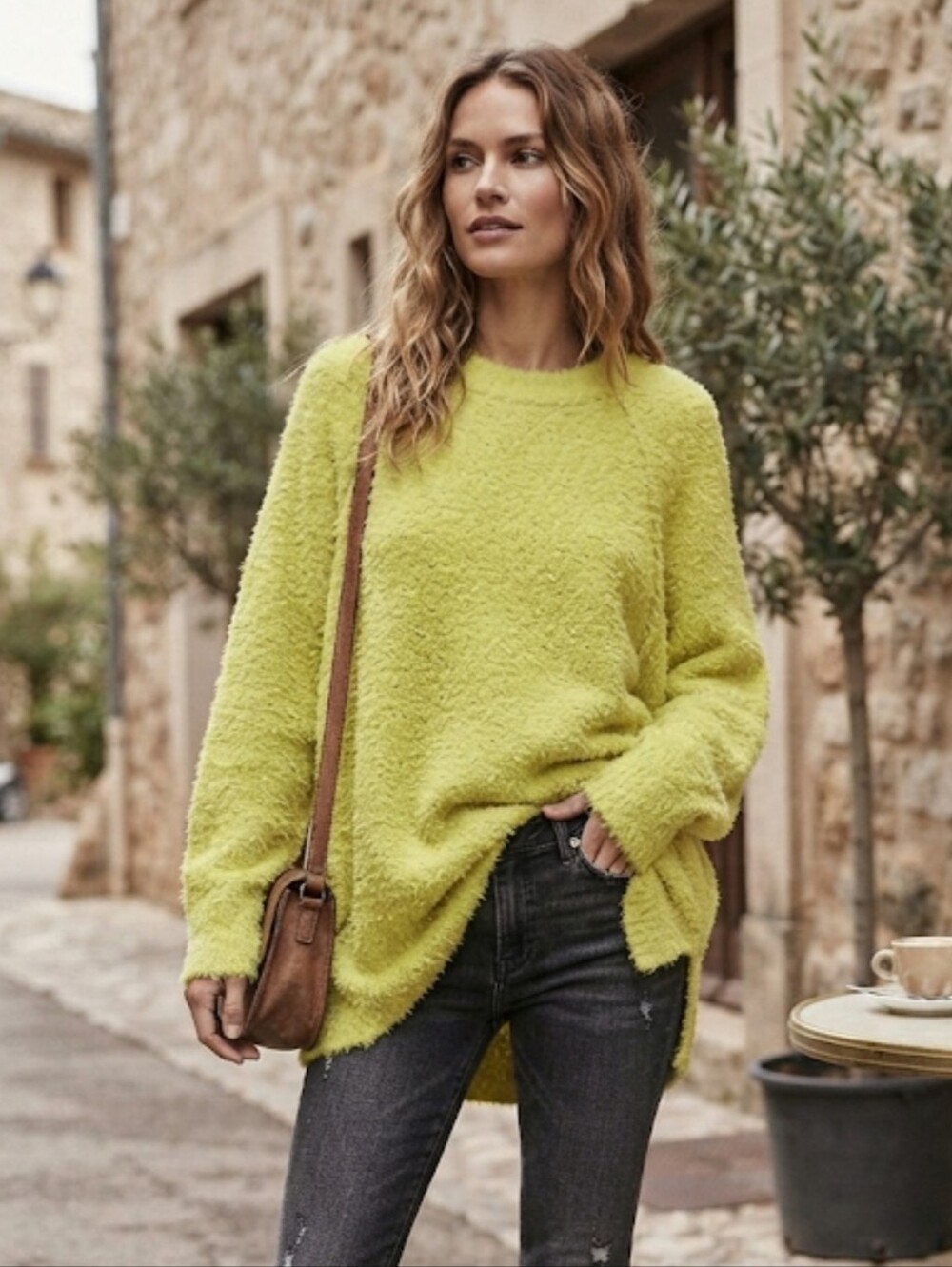 NWT FREE PEOPLE Teddy Tender Shoots Sweater Tunic In Lime Sz M Oversized